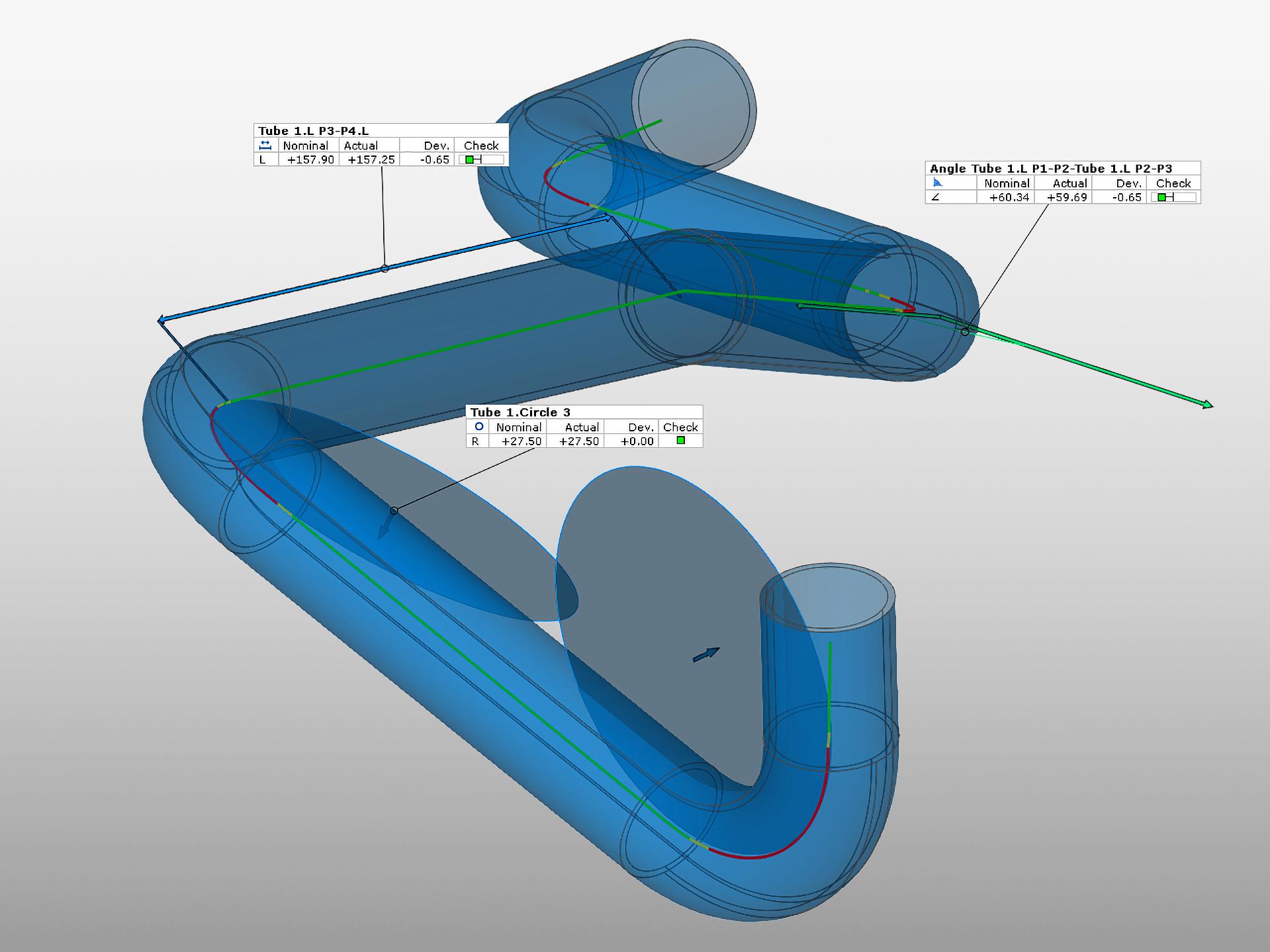 Determinazione dei parametri di correzione della piegatura con Tube Check for ZEISS INSPECT
