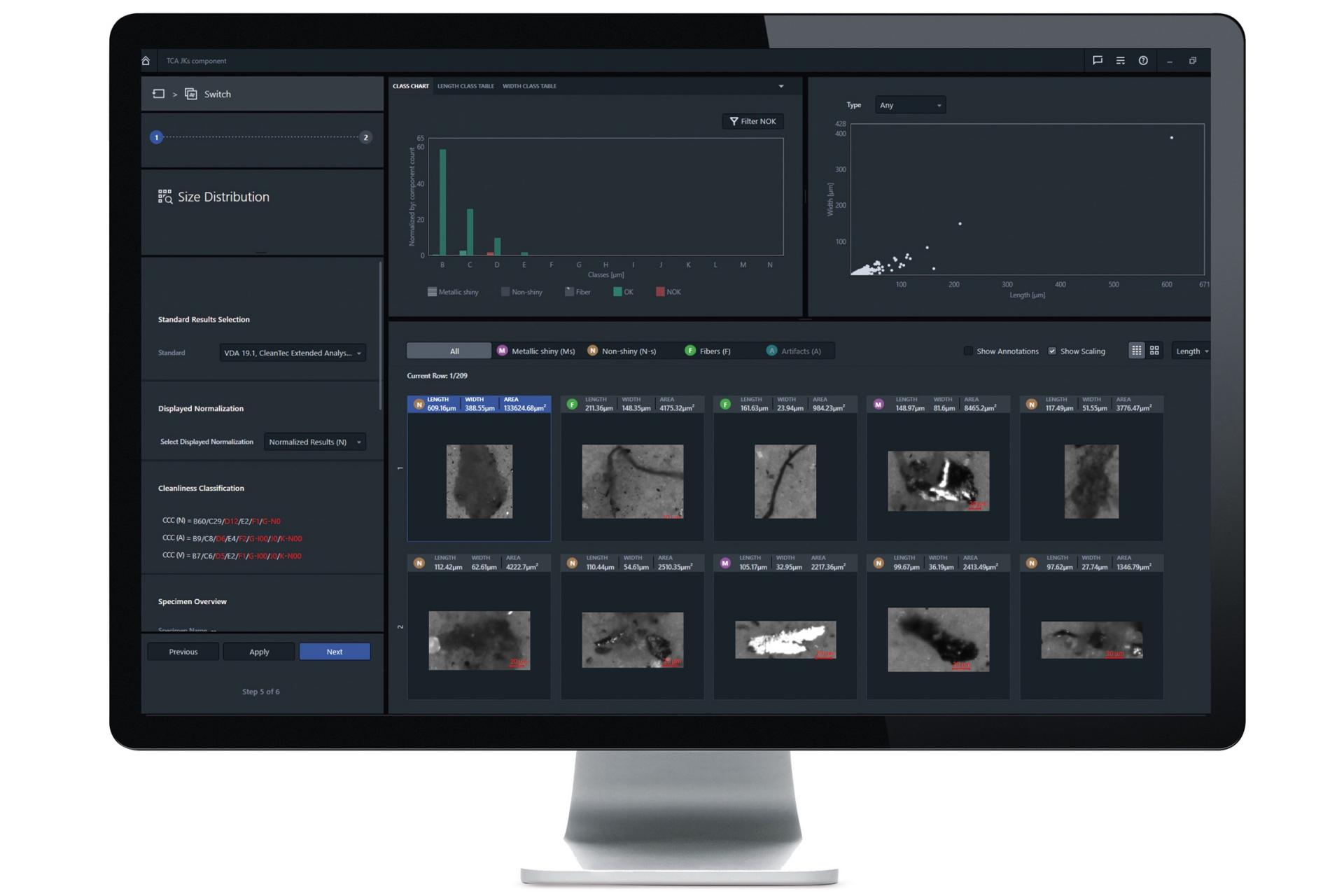 valutazione con ZEISS ZEN core Technical Cleanliness Analysis