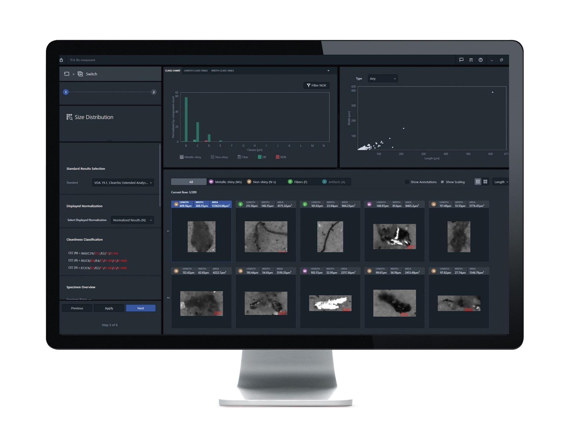 valutazione con ZEISS ZEN core Technical Cleanliness Analysis