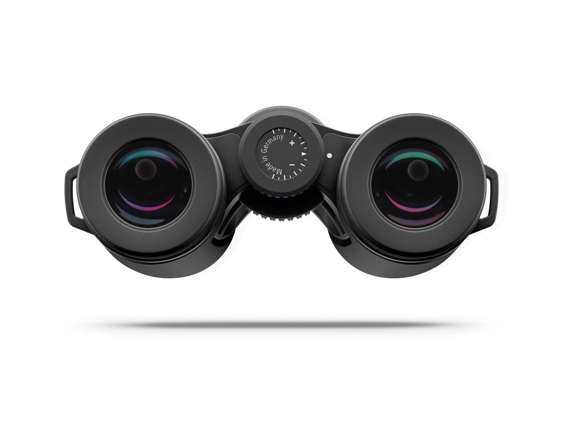Front view of a pair of compact black ZEISS binoculars with coated lenses and a central focusing wheel.