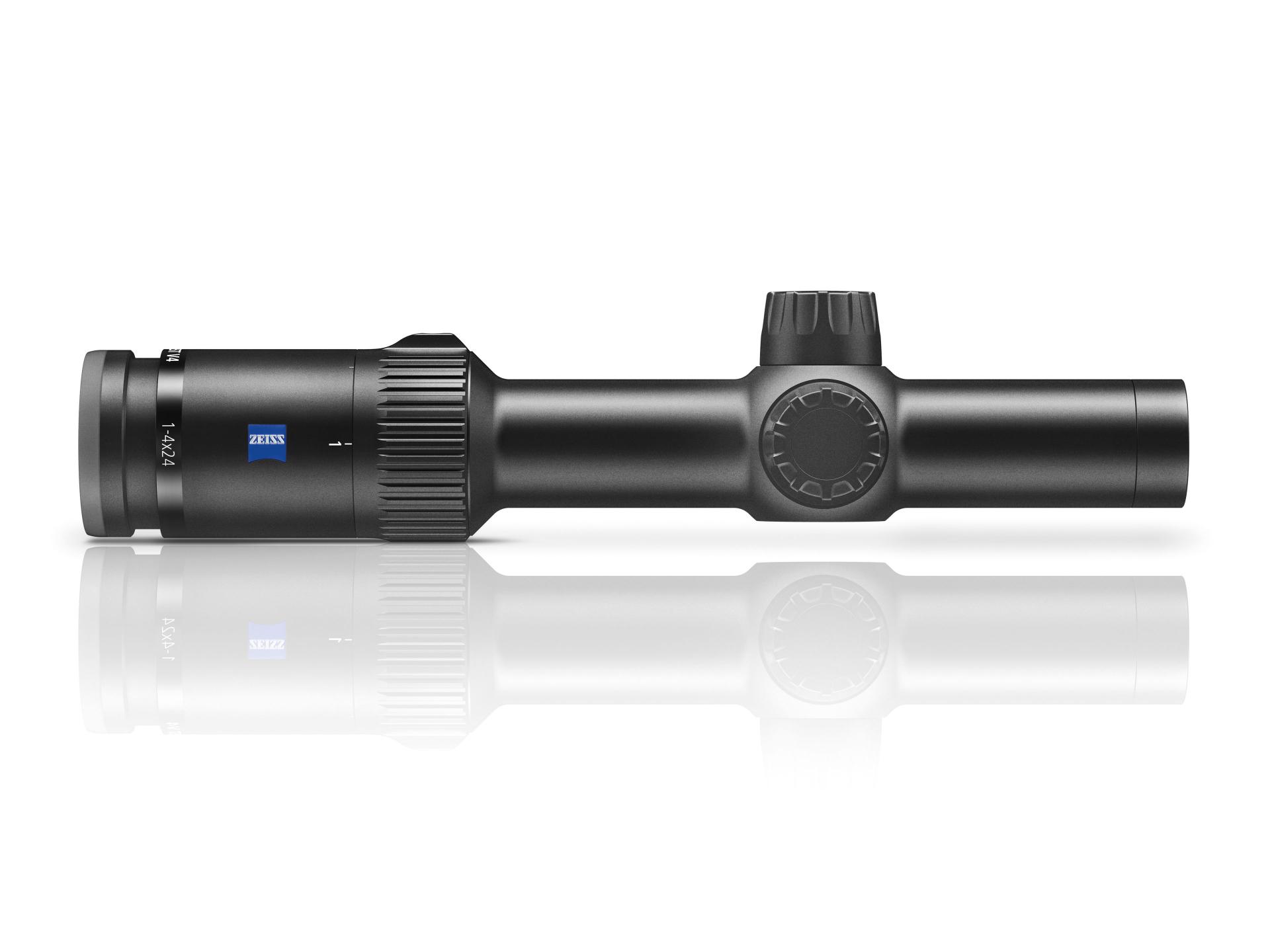 Side profile of the ZEISS Conquest V4 1-4x24 riflescope with compact design for close-range hunting.