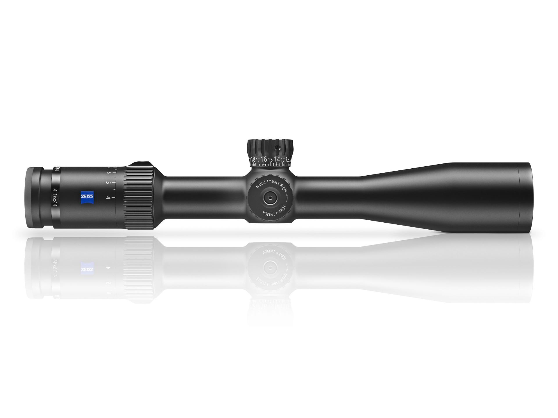 Side profile of the ZEISS Conquest V4 4-16x44 riflescope with adjustment turret for medium to long-range precision