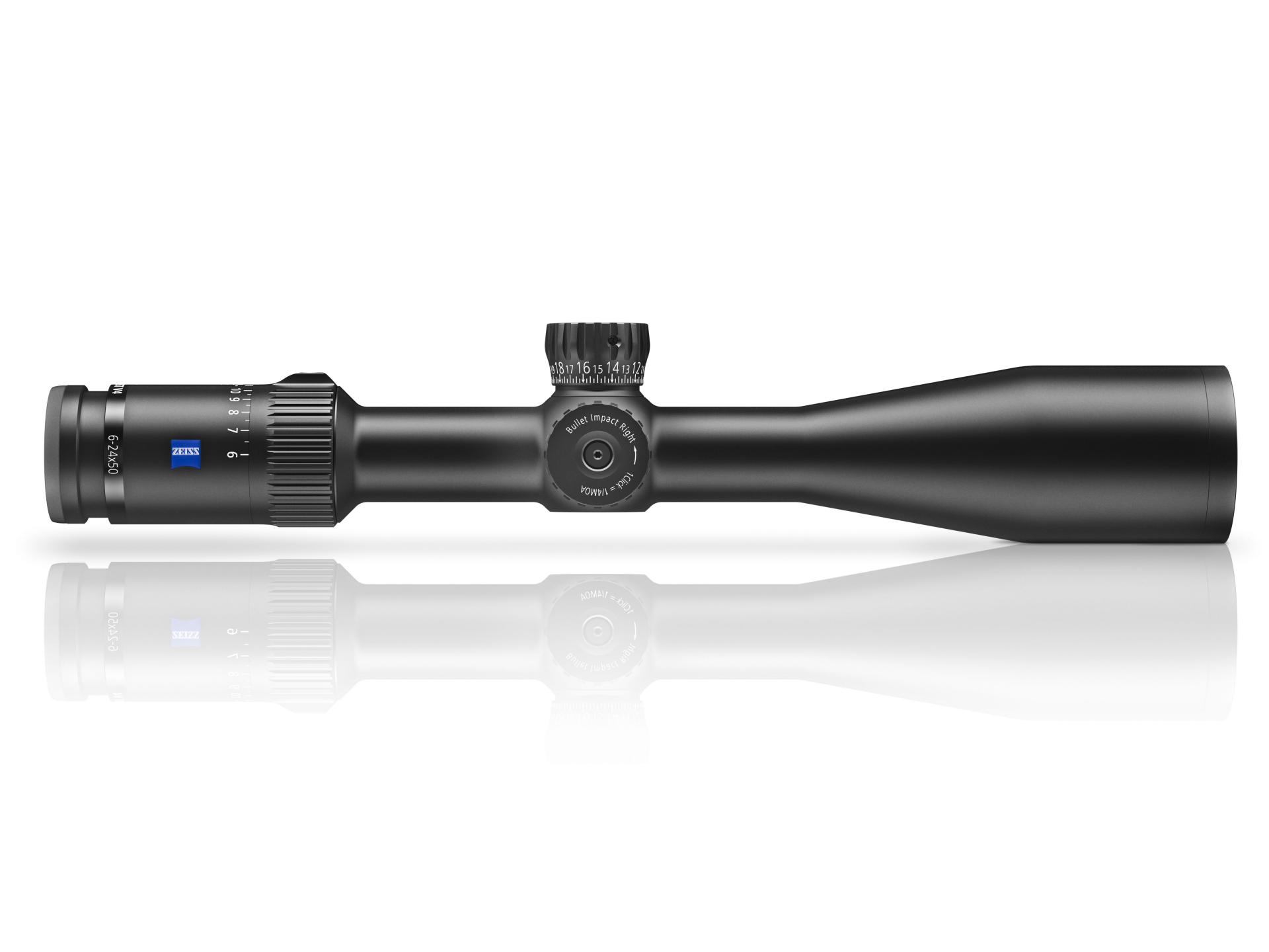 Side profile of the ZEISS Conquest V4 6-24x50 riflescope designed for long-range accuracy and clarity.