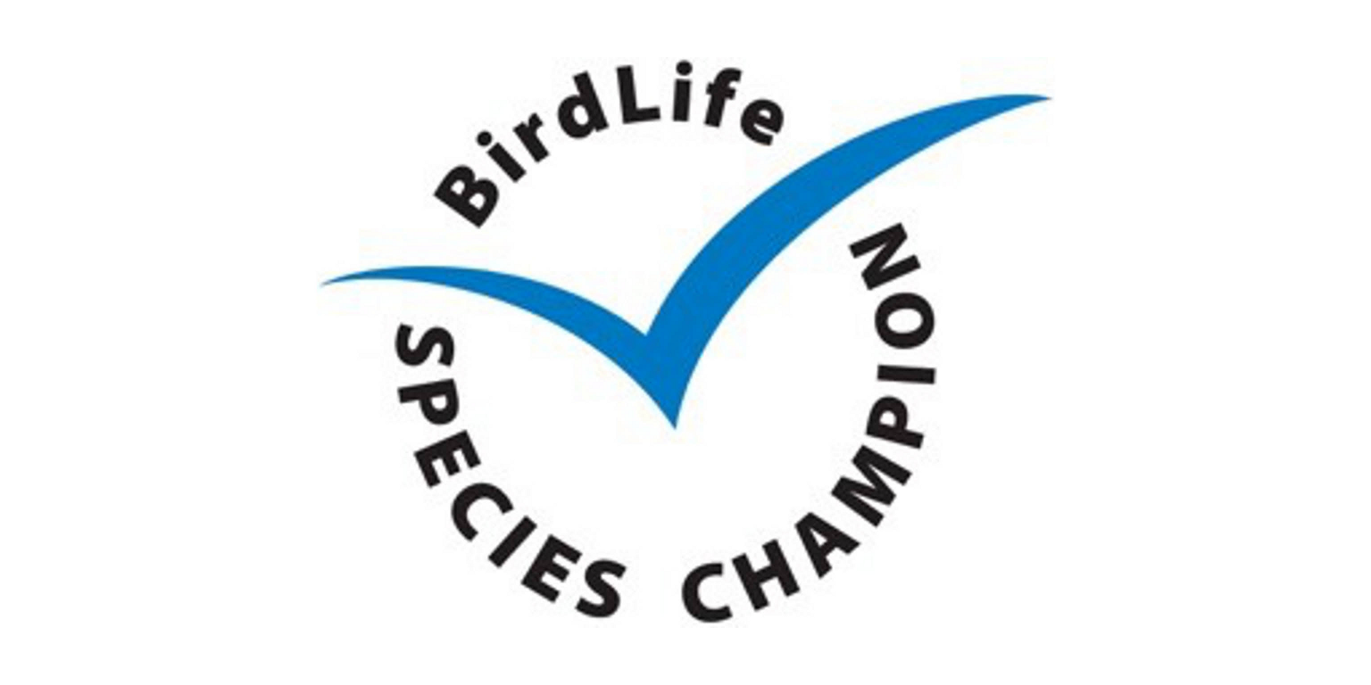 Blue checkmark symbol surrounded by the text "BirdLife Species Champion" in a circular arrangement.
