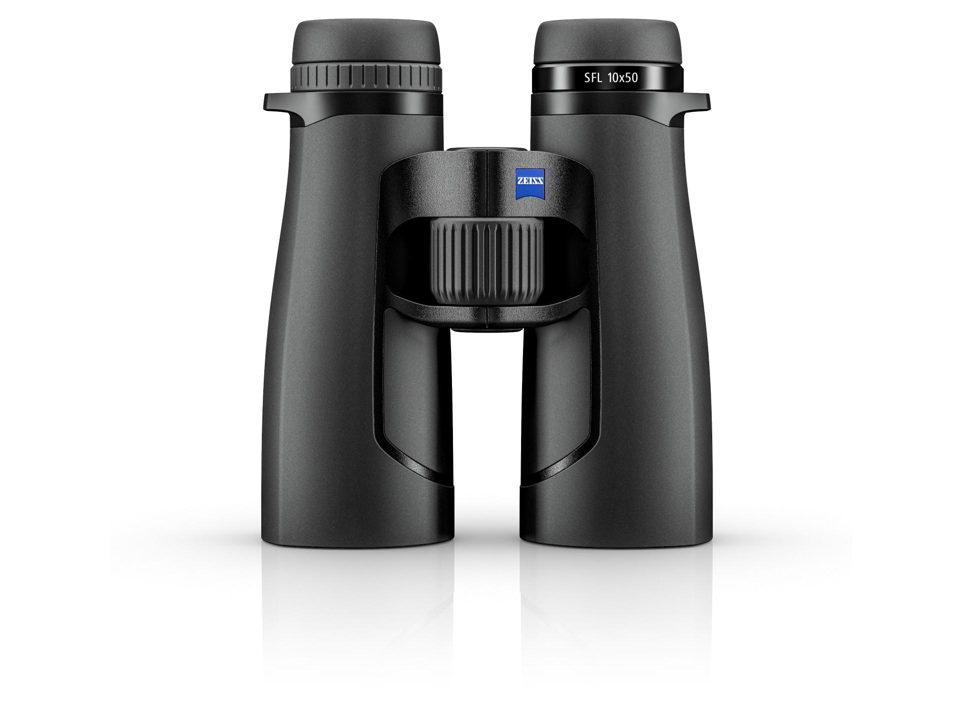 Black ZEISS SFL 10x40 binoculars with a central focusing wheel and visible ZEISS logo on a white background.