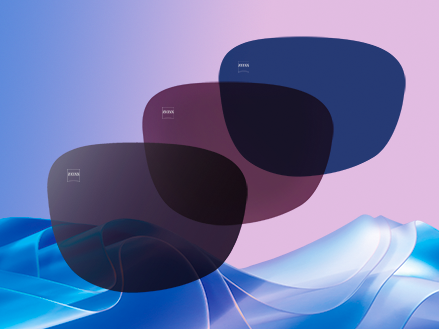 Illustrazione 3D CGI di tre lenti colorate nelle tonalità Dusk Grey, Copper Brown e Midnight Blue.