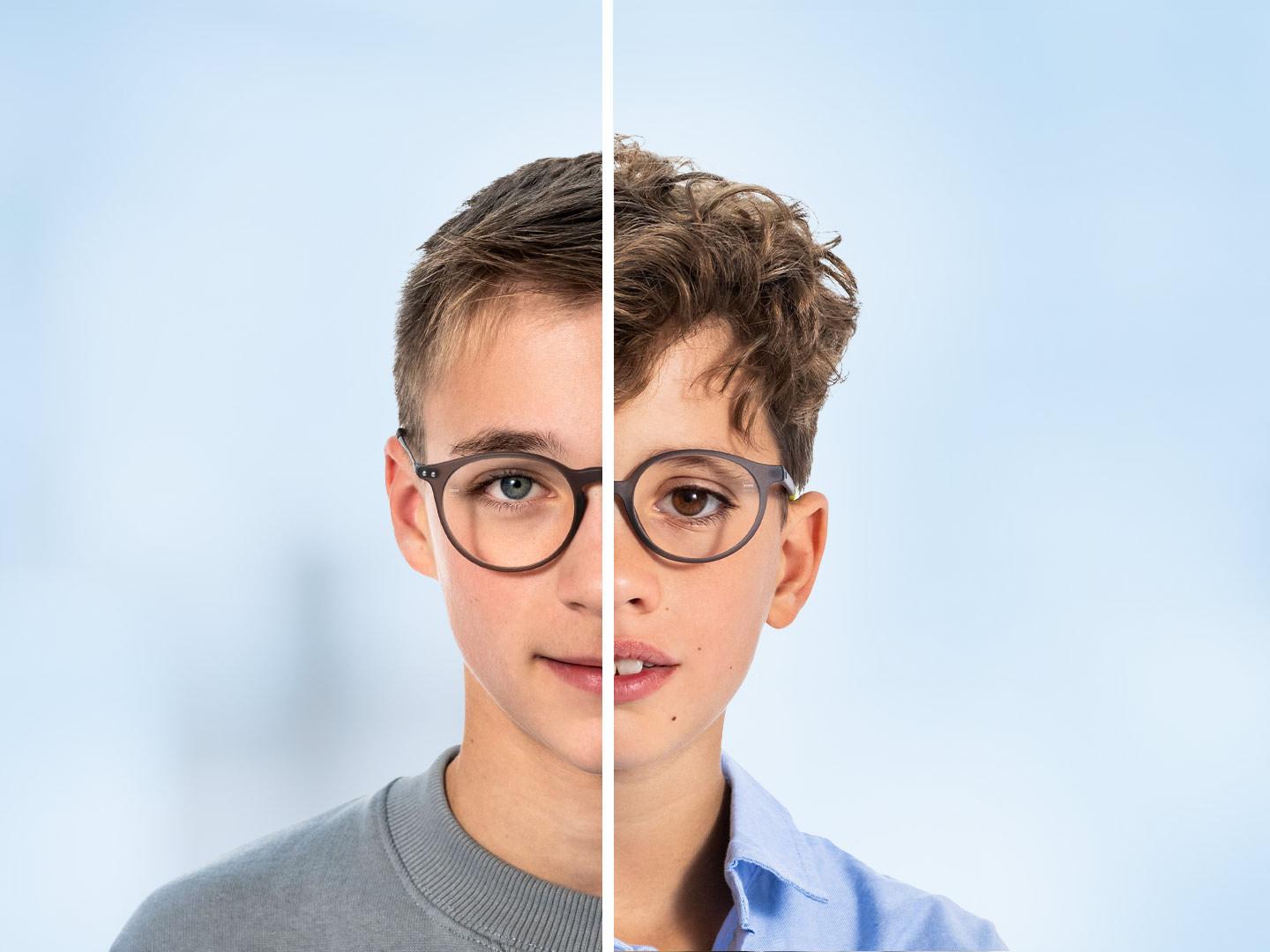 Viso per metà da adolescente e per metà da bambino.