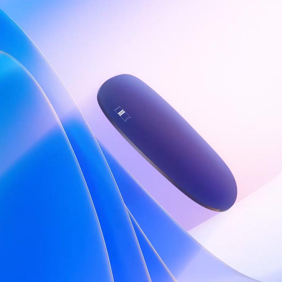 Illustrazione 3D CGI di una lente colorata che fluttua verso una fonte di luce, bloccando in maniera efficace pericolosi raggi UV.