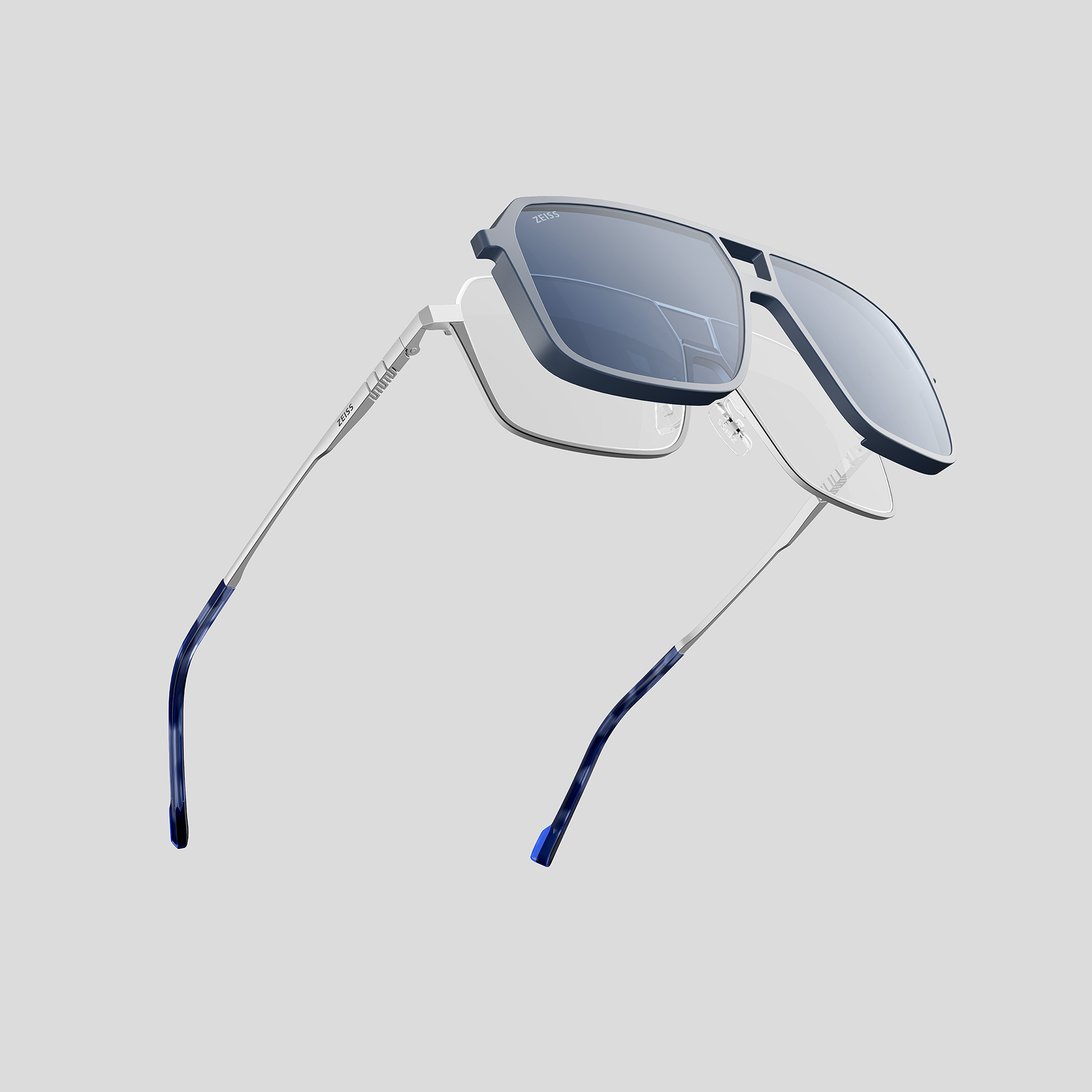Montatura ZEISS con una clip magnetica per scurire le lenti.