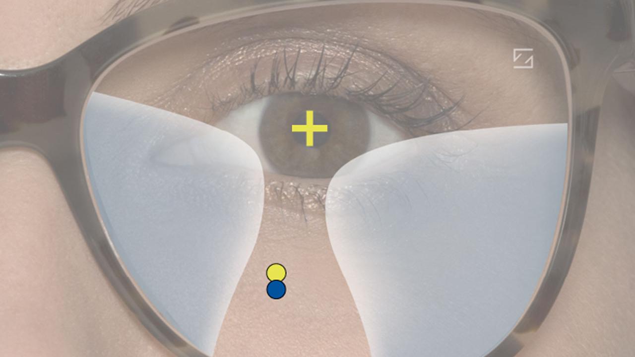 La lente progressiva ottimizzata ti consente di fruire nuovamente di una visione confortevole per vicino (punto blu). 