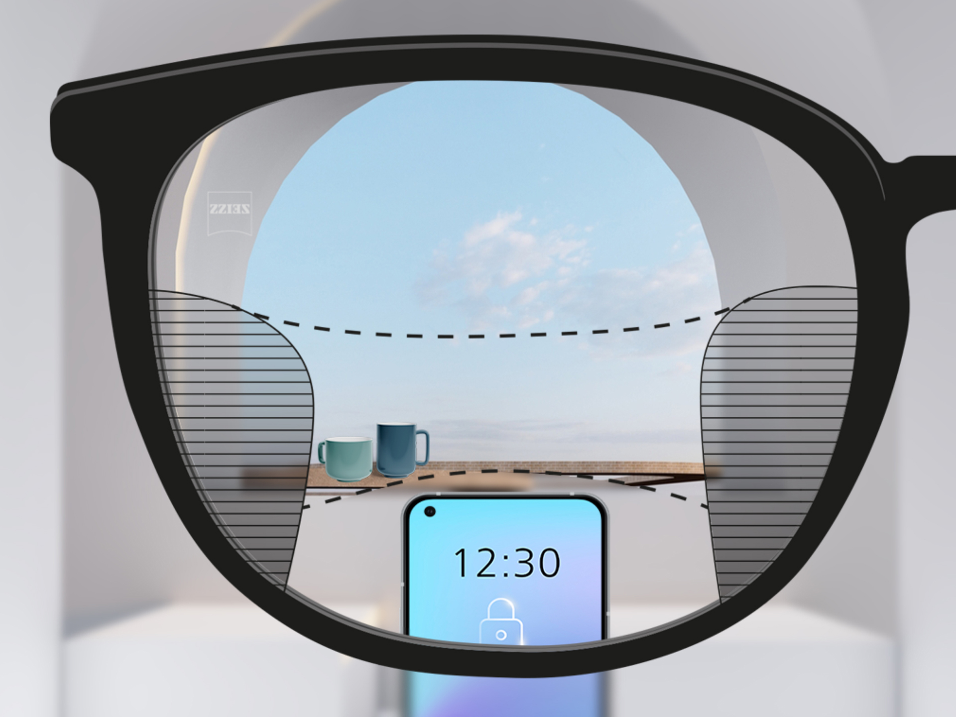 Immagine con punto di vista attraverso una lente progressiva ZEISS SmartLife: le zone sfuocate a destra e sinistra sono ridotte, mentre le zone di visione nitide sono ampie.