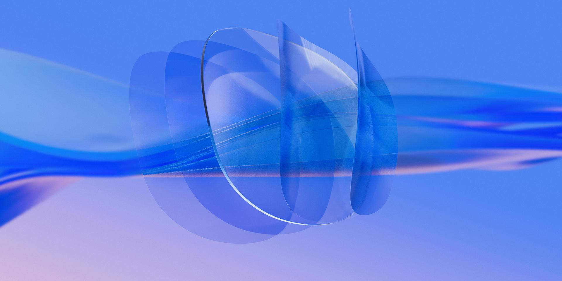 Rappresentazione 3D CGI di una lente ZEISS trasparente in cui vari strati ultra-sottili di trattamento sono applicati sulla superficie anteriore e posteriore della lente.