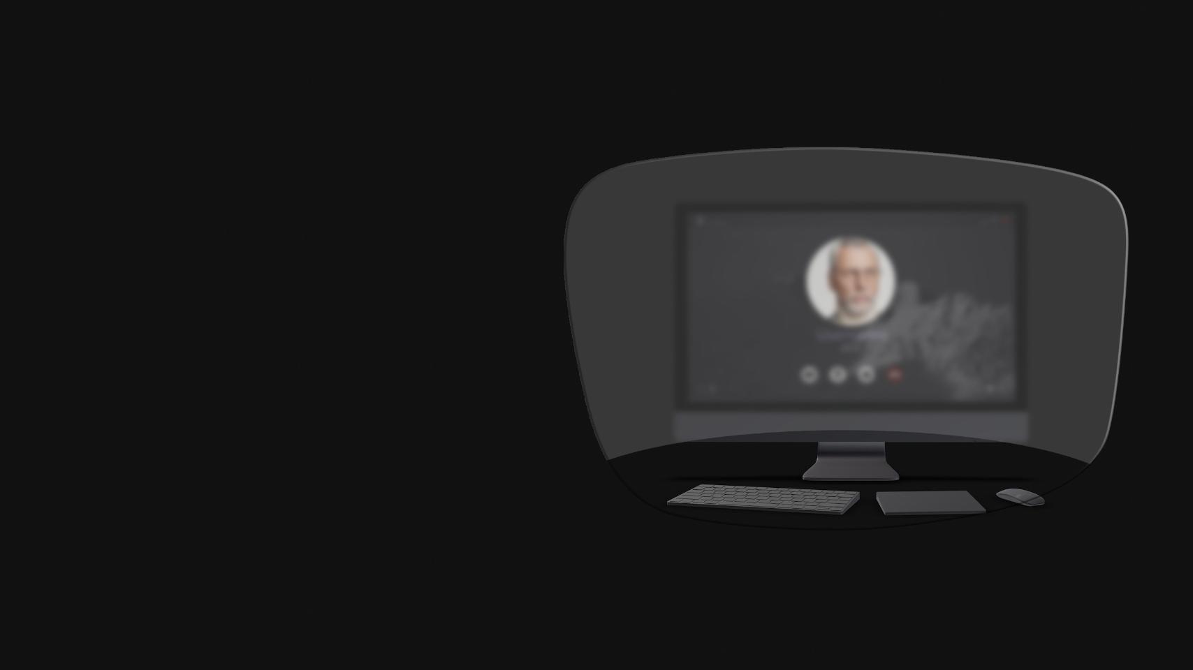 La vista di un computer desktop, di una tastiera, di un mouse e di un libro attraverso un&apos;illustrazione schematica di occhiali da lettura mostra che solo gli oggetti molto vicini sono chiaramente visibili. Lo schermo del computer è sfocato.